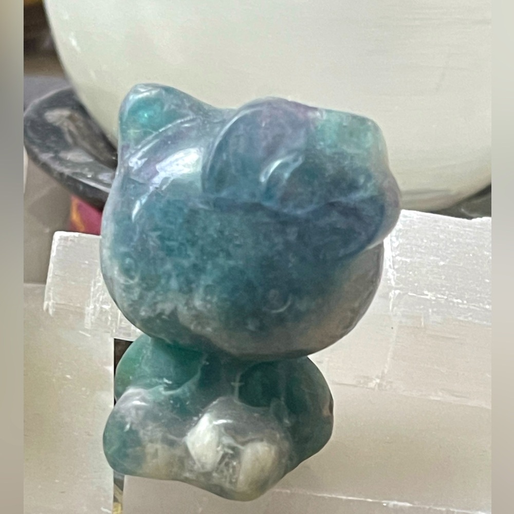 Fluorite Hello Kitty Carving 2” Natural Stone